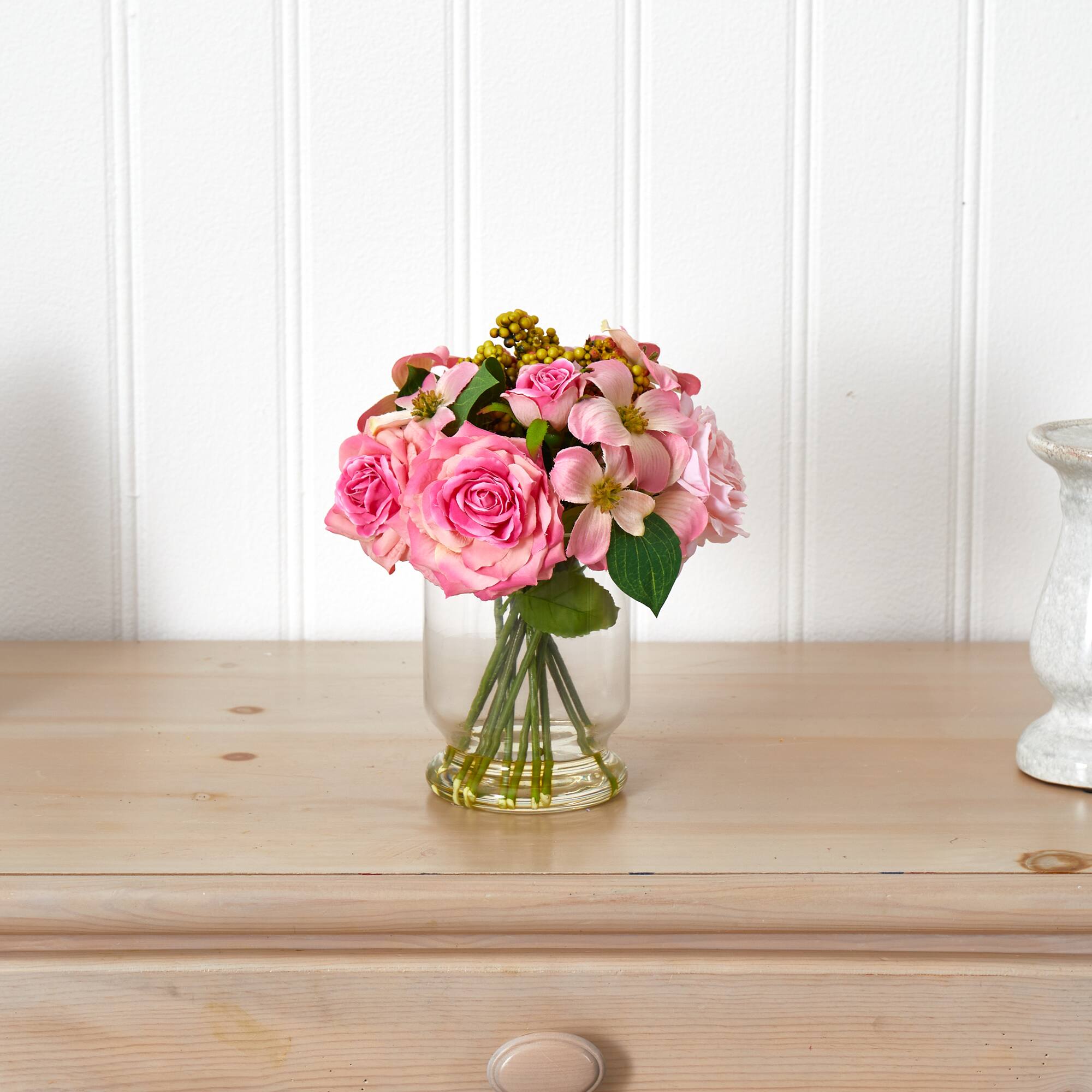 10" Rose & Berry Arrangement in Glass Vase